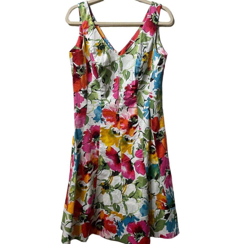 Lauren Ralph Lauren Floral Multi-colored V-Neck Dress Feminine Spring (Size 10)